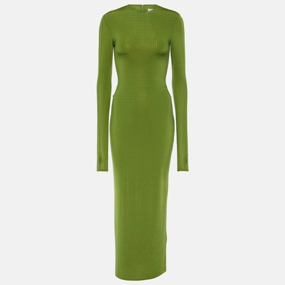 Alex Perry Crystal Embellished Jersey Maxi Dress Green
